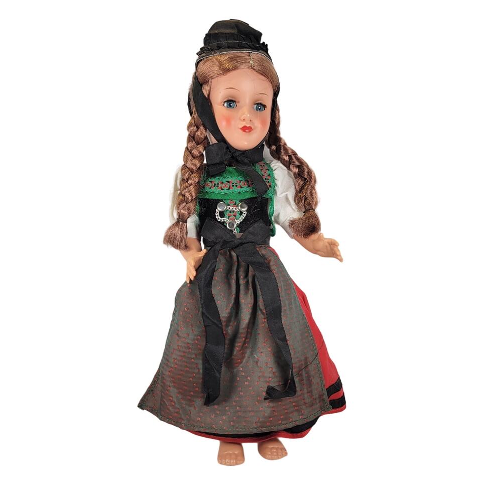 Vintage Swiss Regional Doll 12" Braided Hair Traditional Dress